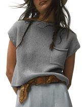 Colete sem mangas, malha, suéter, camiseta feminina Himosyber, cinza
