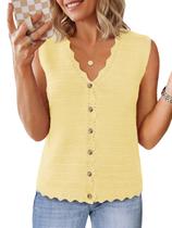 Colete sem mangas Saodimallsu com decote em V, botão feminino, amarelo Colete sem mangas Saodimallsu com decote em V, botão feminino, amarelo