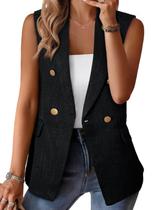 Colete sem mangas, trespassado e frente aberta, blazer de tweed Colete sem mangas, trespassado e frente aberta, blazer de tweed