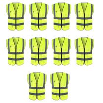 Colete Sinalizador Kit 10 Unidades Faixa Refletivo Trabalho EPI Blusao Fluorescente Segurança Obra Bolso Ziper