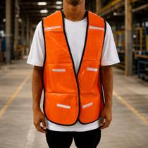 Colete Sinalizador Laranja Fluorescente Faixas Refletivas Colete Sinalizador Laranja Fluorescente Faixas Refletivas