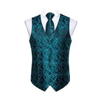 Colete Social Masculino Preto Paisley Com Gravata Borboleta, Lenço De Bolso E Abotoaduras Para