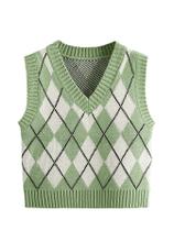 Colete SweatyRocks Plaid Geo sem mangas com decote em V verde menta Colete SweatyRocks Plaid Geo sem mangas com decote em V verde menta
