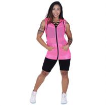 Colete Tela Furos Neon Esportivo Zíper Capuz e Bolso Orbis ROSA NEON