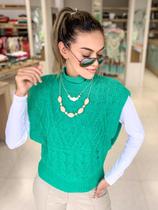 Colete trabalhado em tricô Gola dupla Outono Inverno Ref 268