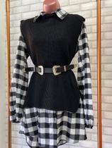 Colete tricô + chemise + cinto Colete tricô + chemise + cinto