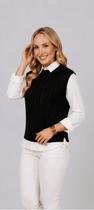 Colete Tricô Feminino Gola Redonda Básico Confortável - Cor Preto - Tamanho P Colete Tricô Feminino Gola Redonda Básico Confortável - Cor Preto - Tamanho P