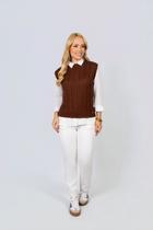 Colete Tricô Feminino Gola Redonda Básico Confortável - Tamanho GG - Cor Marrom Colete Tricô Feminino Gola Redonda Básico Confortável - Tamanho GG - Cor Marrom