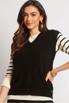 Colete Tricot La Decote V Classico Pullover Feminino - Tamanho G2 - Cor Bege Colete Tricot La Decote V Classico Pullover Feminino - Tamanho G2 - Cor Bege