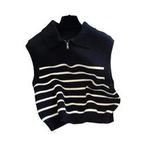 Colete Tricotado Retro Coreano Para Mulheres, Sem Mangas, Com Zíper, Pullover Para Outono E Inverno