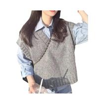 Colete Tricotado Sem Mangas Para Mulheres, Estilo Coreano, Decote Em V, Suéter Casual De Outono E