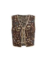 Colete Verdusa, gravata frontal, jacquard, feminino, marrom