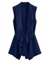 Colete WDIRARA Waterfall Collar sem mangas tricotado azul Colete WDIRARA Waterfall Collar sem mangas tricotado azul
