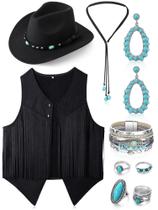 Colete Western Outfit Shine para mulheres com franjas de cowgirl para Halloween