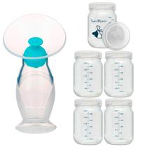 Coletor e Extrator de leite Nuby + 5 Potes de Vidro para Armazenar leite materno 200ml