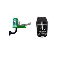 Coletor Fezes Animais Parede + Lixeira 12 Lt Preta Dejetos