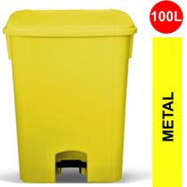 Coletor (Lixeira) 100 Litros Quadrado com Pedal cor Amarelo em Polipropileno de Alta Resistência