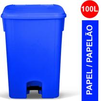 Coletor (Lixeira) 100 Litros Quadrado com Pedal cor Azul em Polipropileno de Alta Resistência