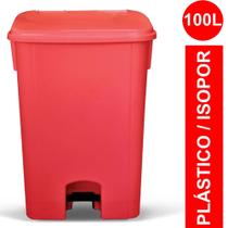 Coletor (Lixeira) 100 Litros Quadrado com Pedal cor Vermelho em Polipropileno de Alta Resistência
