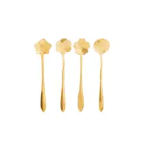 Colher aço inox cha flores variados dourado wolff unitario
