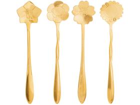 Colher aço inox cha flores variados dourado wolff unitario Colher aço inox cha flores variados dourado wolff unitario