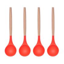 Colher Arroz Vermelho Silicone Cabo Bambu Multiuso - 4un Colher Arroz Vermelho Silicone Cabo Bambu Multiuso - 4un