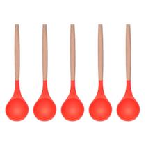 Colher Arroz Vermelho Silicone Cabo Bambu Multiuso - 5un Colher Arroz Vermelho Silicone Cabo Bambu Multiuso - 5un
