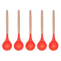 Colher Arroz Vermelho Silicone Cabo Bambu Multiuso - 5un Colher Arroz Vermelho Silicone Cabo Bambu Multiuso - 5un