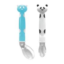 Colher Baby Panda Kit 02 Em Silicone Azul - Buba Colher Baby Panda Kit 02 Em Silicone Azul - Buba