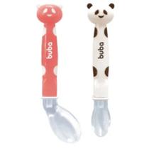 Colher Baby Panda Kit 02 Em Silicone Rosa - Buba