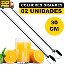 Colher Bailarina Kit 2 Colheres Grande 30 cm Para Sucos Drink Caipirinha Barman Em Aço Inox