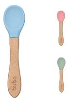 Colher Bambu Silicone Buba Bebe Infantil Autoalimentação