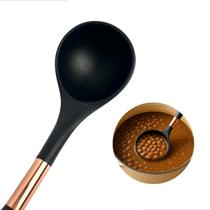 Colher Concha De Silicone 31cm Cor Preto Detalhes Em Rose Pratico Resistente Moderno Utensilio Para Cozinha