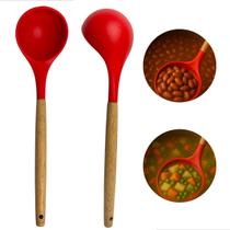 Colher Concha De Silicone 32cm Vermelho Cabo Madeira Tavolo Utensilio Para Cozinha Pratico Resistente Moderno