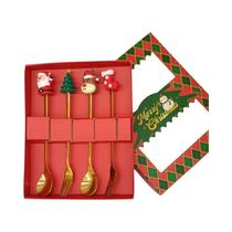 Colher De Aço Inoxidável Com Cabeça De Cervo Para Árvore De Natal, Garfo De Café E Sobremesa,