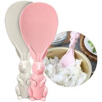 Colher de arroz coelho de plástico rosa ou branco Colher de arroz coelho de plástico rosa ou branco