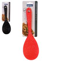 Colher de arroz de silicone vermelha ou preta decorada cabo curto para panela de cozinha