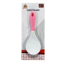 Colher de arroz gohan de plástico rosa cabo reforçado na cartela