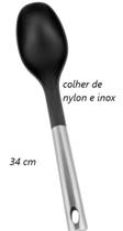 Colher de arroz grande nylon e inox resistente preta alta qualidade Sobremesa Reforçado Multiuso preto 34cm uni UD190115