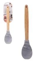 Colher de Arroz Multiuso de Silicone Cinza Cabo Madeira 30x5,5cm Colher de Arroz Multiuso de Silicone Cinza Cabo Madeira 30x5,5cm