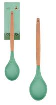 Colher de Arroz Multiuso de Silicone Verde Cabo Madeira 31x7cm Colher de Arroz Multiuso de Silicone Verde Cabo Madeira 31x7cm