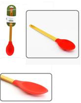 Colher de Arroz Multiuso de Silicone Vermelho Cabo Bambu 32cm