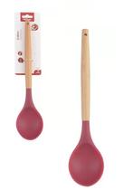 Colher de Arroz Multiuso de Silicone Vermelho Cabo Madeira 31x7cm