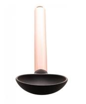 Colher de Arroz Nylon Preta Cabo De Aço Inox Rose Gold 34cm