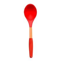 Colher de Arroz Silicone Cabo de Madeira Removível Vermelho 31cm Utensílio Em Casa Tem Colher de Arroz Silicone Cabo de Madeira Removível Vermelho 31cm Utensílio Em Casa Tem