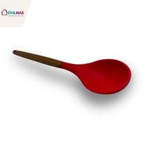 Colher de Arroz Silicone com Cabo de Bambu Utensílio Resistente Para Panelas Antiaderentes