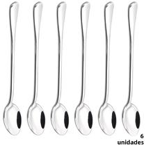 Colher de Café com Cabo Longo - Aço Inoxidável (6 Peças) - Ideal para Sobremesa, Chá e Sorvete