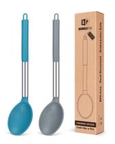 Colher de cozinha Bundlepro Silicone Non Stick Bundlepro com revestimento cinza-azul Colher de cozinha Bundlepro Silicone Non Stick Bundlepro com revestimento cinza-azul