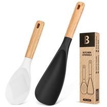 Colher de cozinha e colher de arroz Badiano, cabo de madeira de silicone Colher de cozinha e colher de arroz Badiano, cabo de madeira de silicone