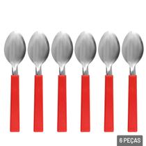 Colher de Mesa Inox 6 Pçs Cabo Plástico Vermelho - Tudo em Caixa Colher de Mesa Inox 6 Pçs Cabo Plástico Vermelho - Tudo em Caixa